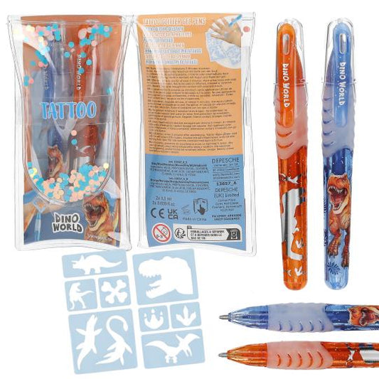 Dino World Tattoo Glitter Gel Pens