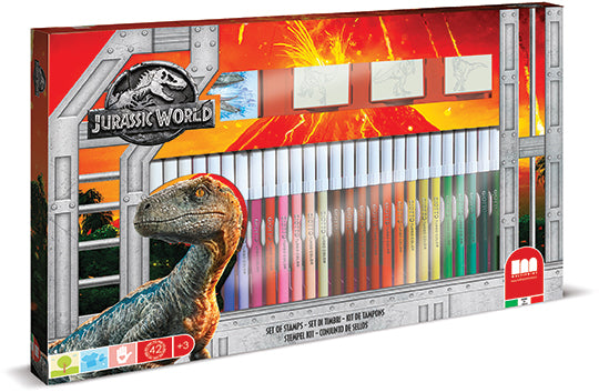 Jurassic World Rubber Stamp and Felt tipped Pen set 42pc