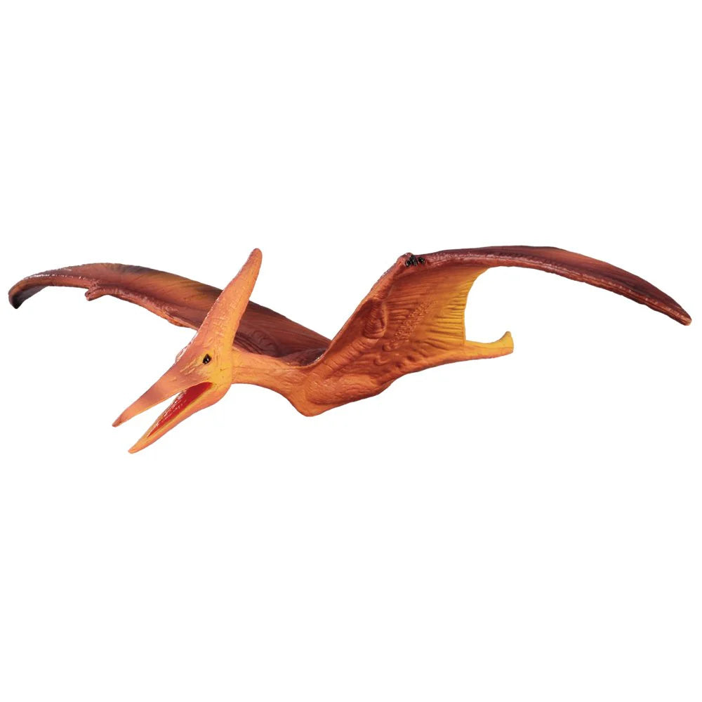 Wooden model of a pterodactyl on a white background