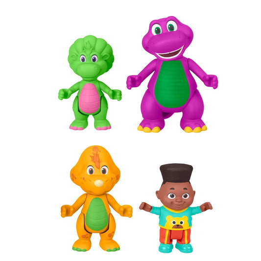 Four colorful toy figures on a white background