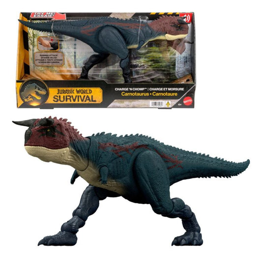 Toy dinosaur figure with packaging displaying 'Jurassic World Survival' branding.