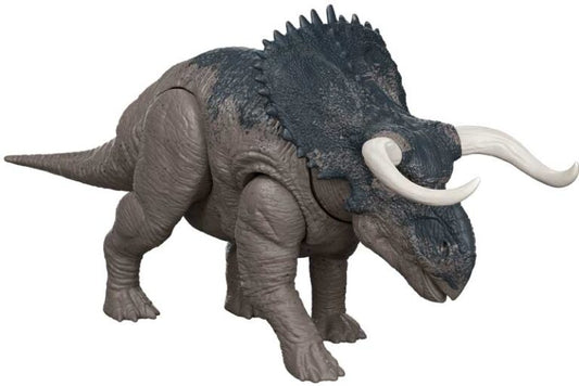 Dinosaur toy figure with a prominent crest on a white background
