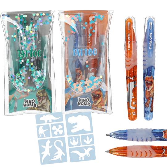 Dino World Tattoo Glitter Gel Pens