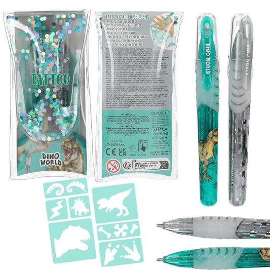 Dino World Tattoo Glitter Gel Pens