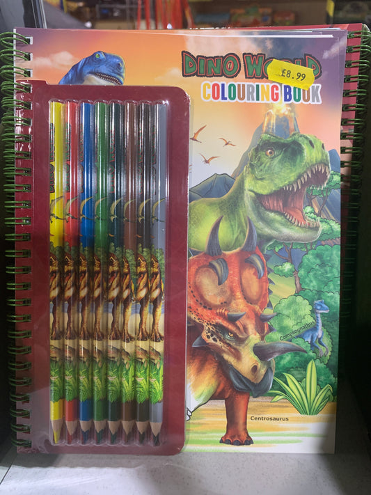 Dino world colouring book with pencils