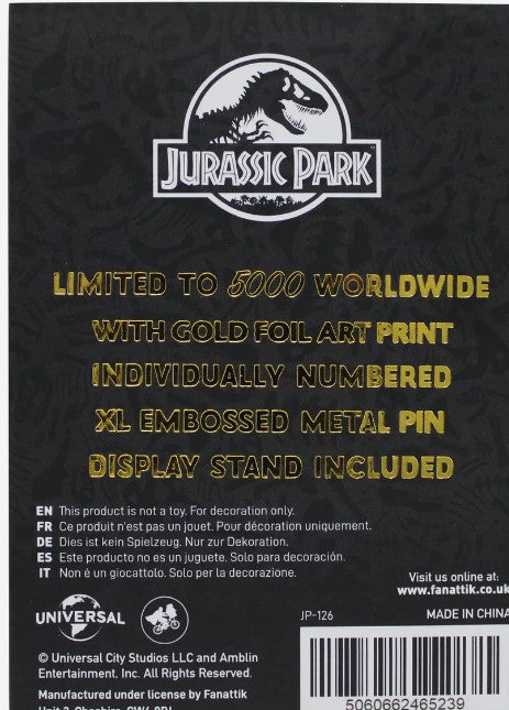 Jurassic Park Limited Edition Mosquito in Amber 24k Gold Plated XL Pin Badge