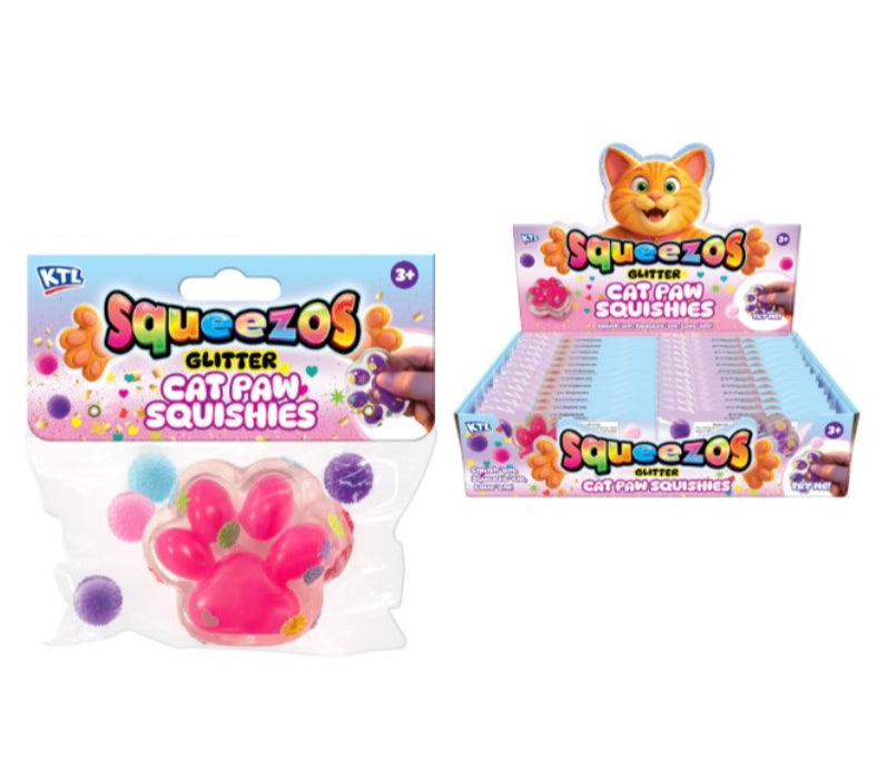 Squeezos Glitter Cat Paw With Bobble Squish Squeeze Toy