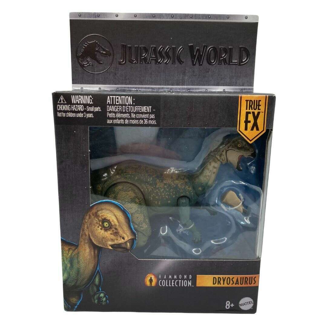 Jurassic World Dryosaurus toy figure packaging with visible branding