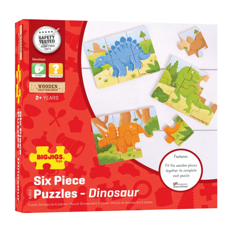 Bigjigs Dinosaur (6 Piece Puzzles) - 3 Puzzles