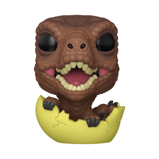 Toy figure of a creature emerging from an egg on a white background