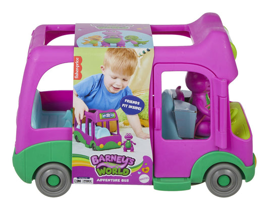 Purple and green toy box with a child playing on the packaging, featuring Barney's World branding.