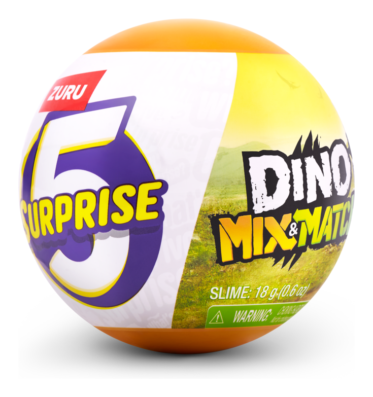 Five Surprise ball with Dino Mix & Match branding on a white background