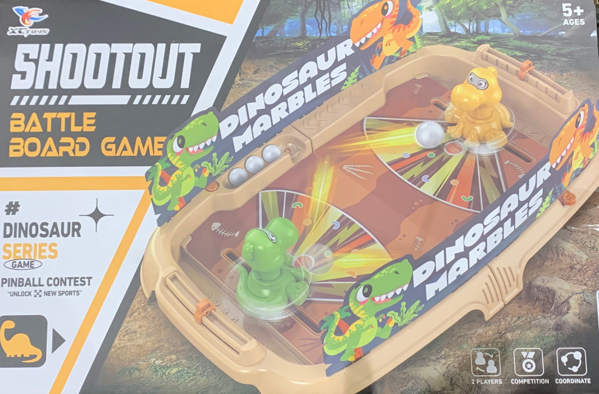 Dinosaur marbles battle board game with marbles and dinosaur figures 