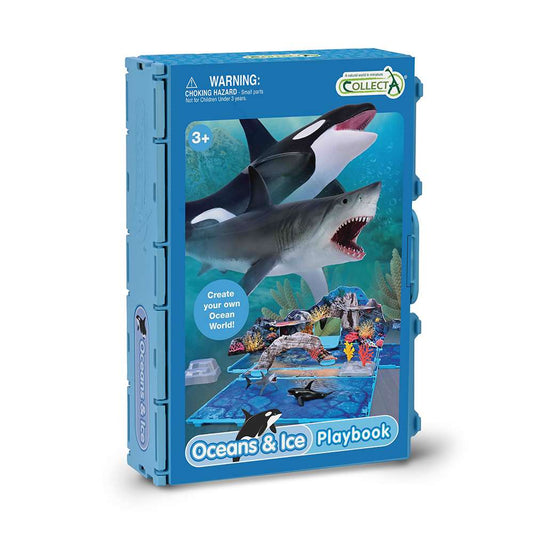 Oceans & Ice Playbook packaging with toy figures and ocean-themed design on a white background