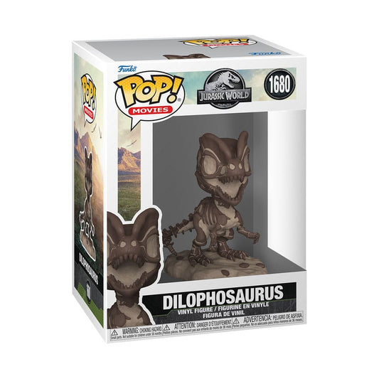 Funko Pop! Dilophosaurus figure in its packaging with Jurassic World branding.