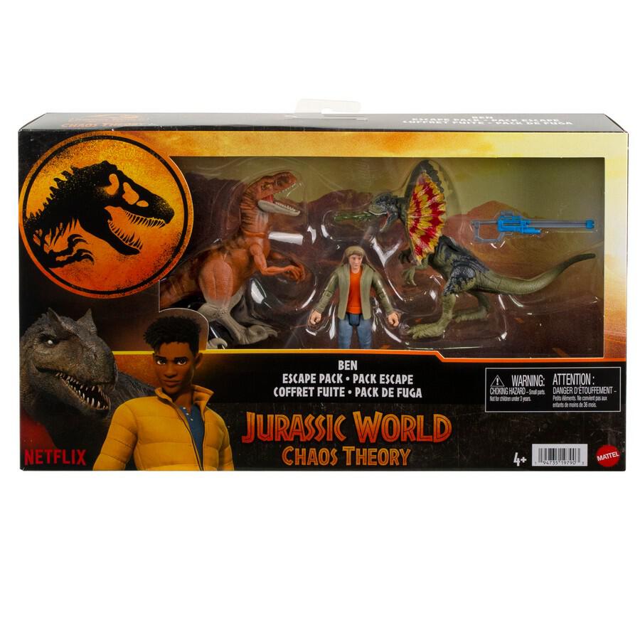 Boxed toy set from 'Jurassic World: Chaos Theory' featuring dinosaurs and a character.