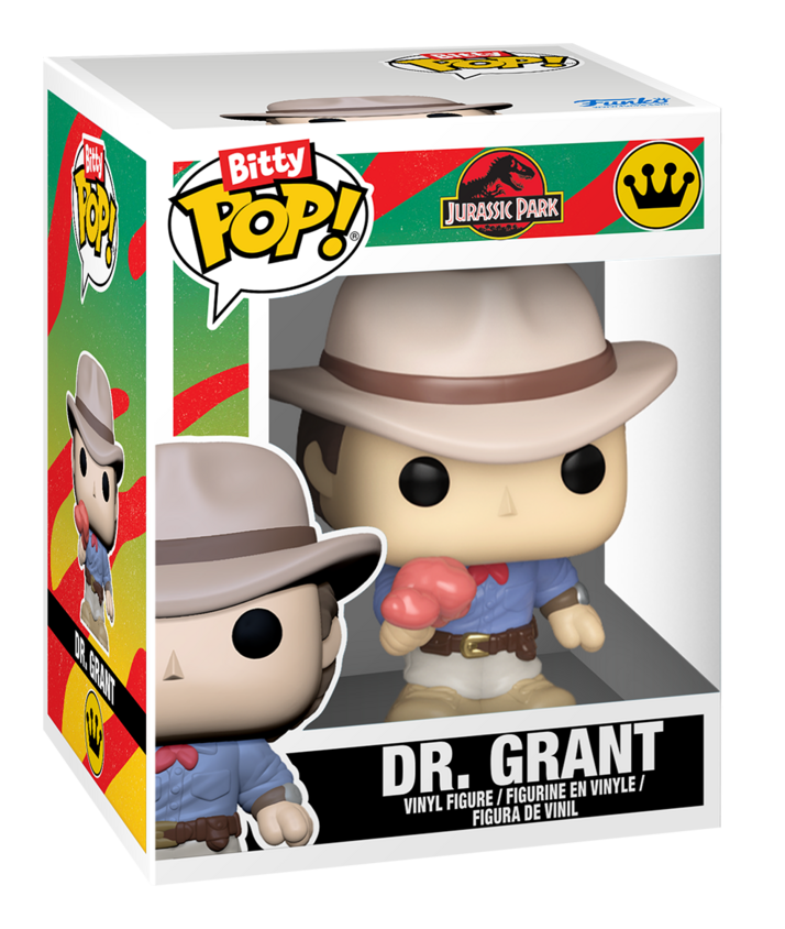 Funko Pop! Bitty Pop! Dr. Grant vinyl figure in packaging with Jurassic Park branding