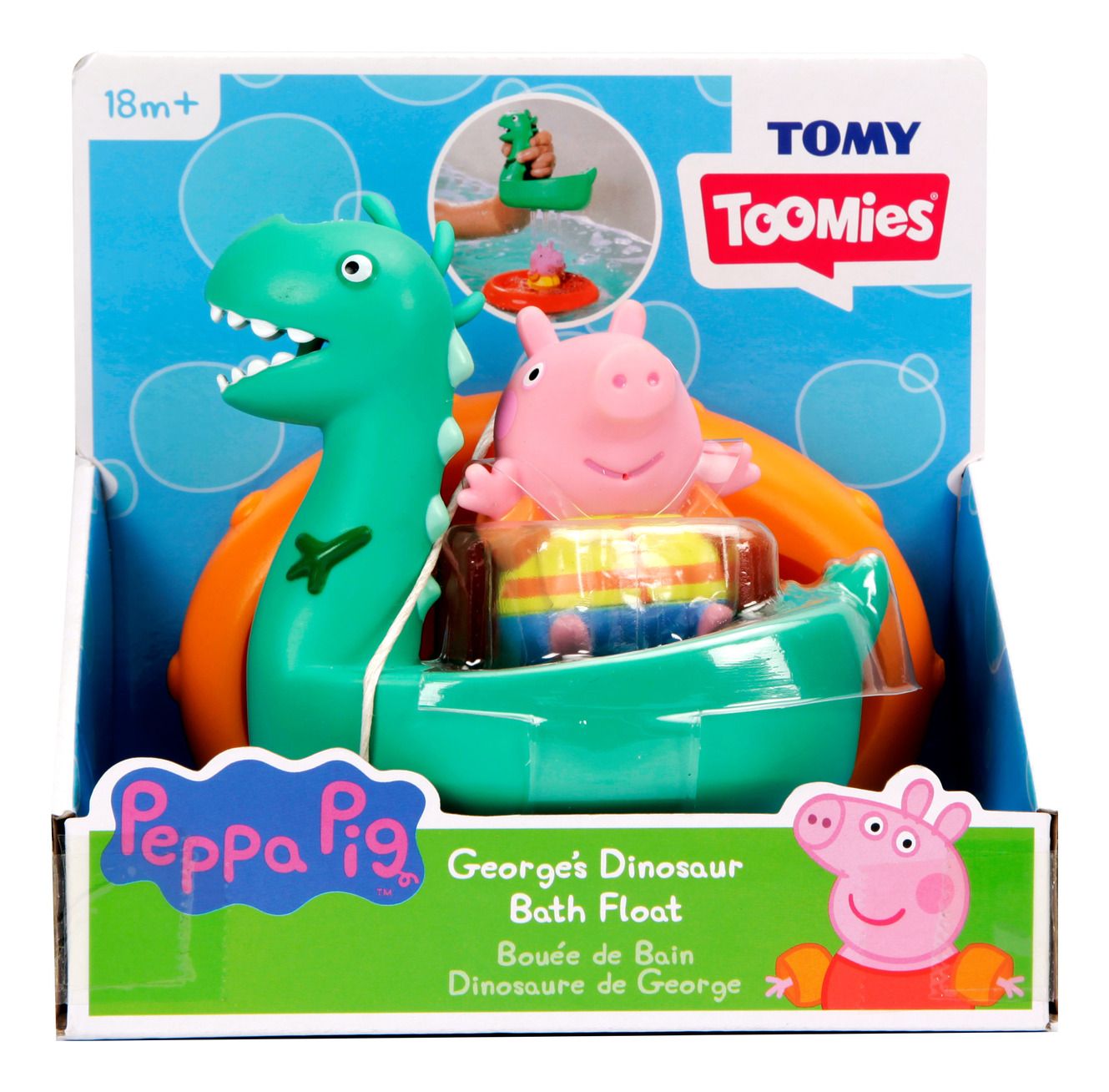 Hard plastic floating dinosaur toy in cardboard box