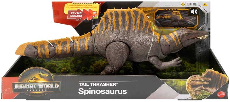 Jurassic World Spinosaurus toy figure in packaging on a white background