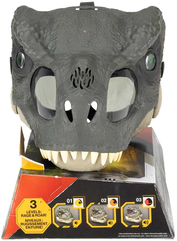 Toy dinosaur skull with sound effects on a white background