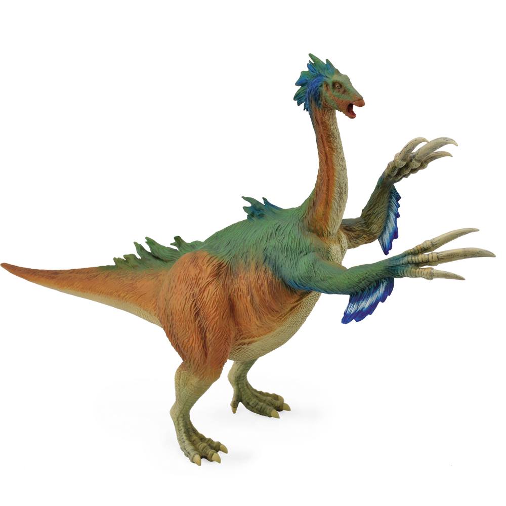 Dinosaur toy figure with green and brown colors on a white background